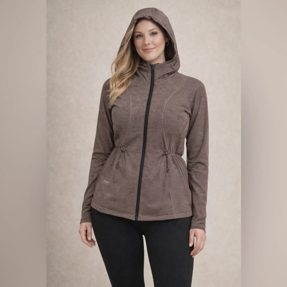 Lululemon Hooded Full Zip Running Jacket Brown Striped‎ Womens Size 6